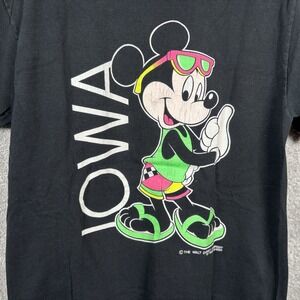 Mickey‎ Mouse Tshirt Iowa Walt Disney M Velva Sheen Black Beach Vacation Vtg 90s
